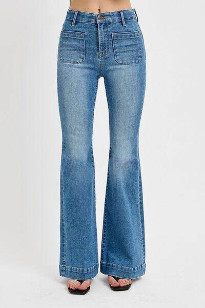 RISEN Full Size Front Patch Pocket Flare Jeans Plus Size - Selvanelle
