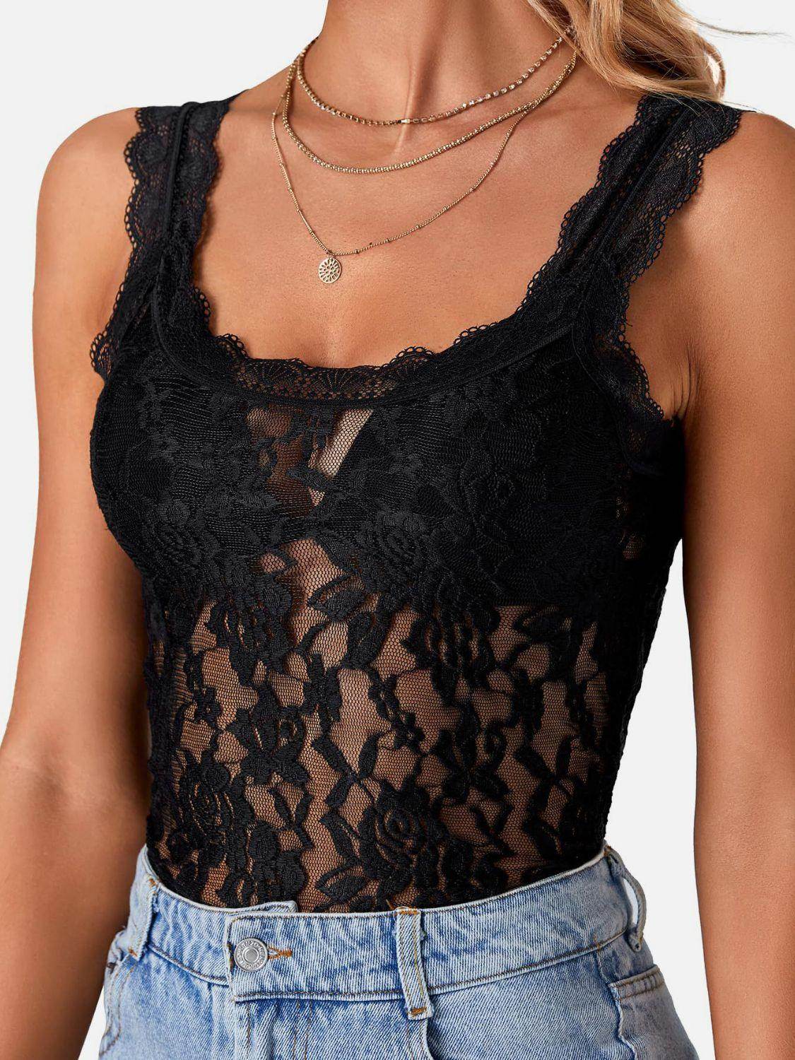 Lace Scoop Neck Tank for Women in Sheer Stretch Fabric - Selvanelle
