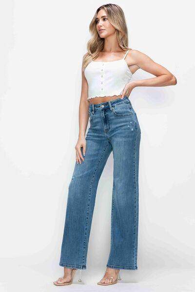 Bytos Full Size High Rise Wide Leg Jeans With Pockets - Selvanelle