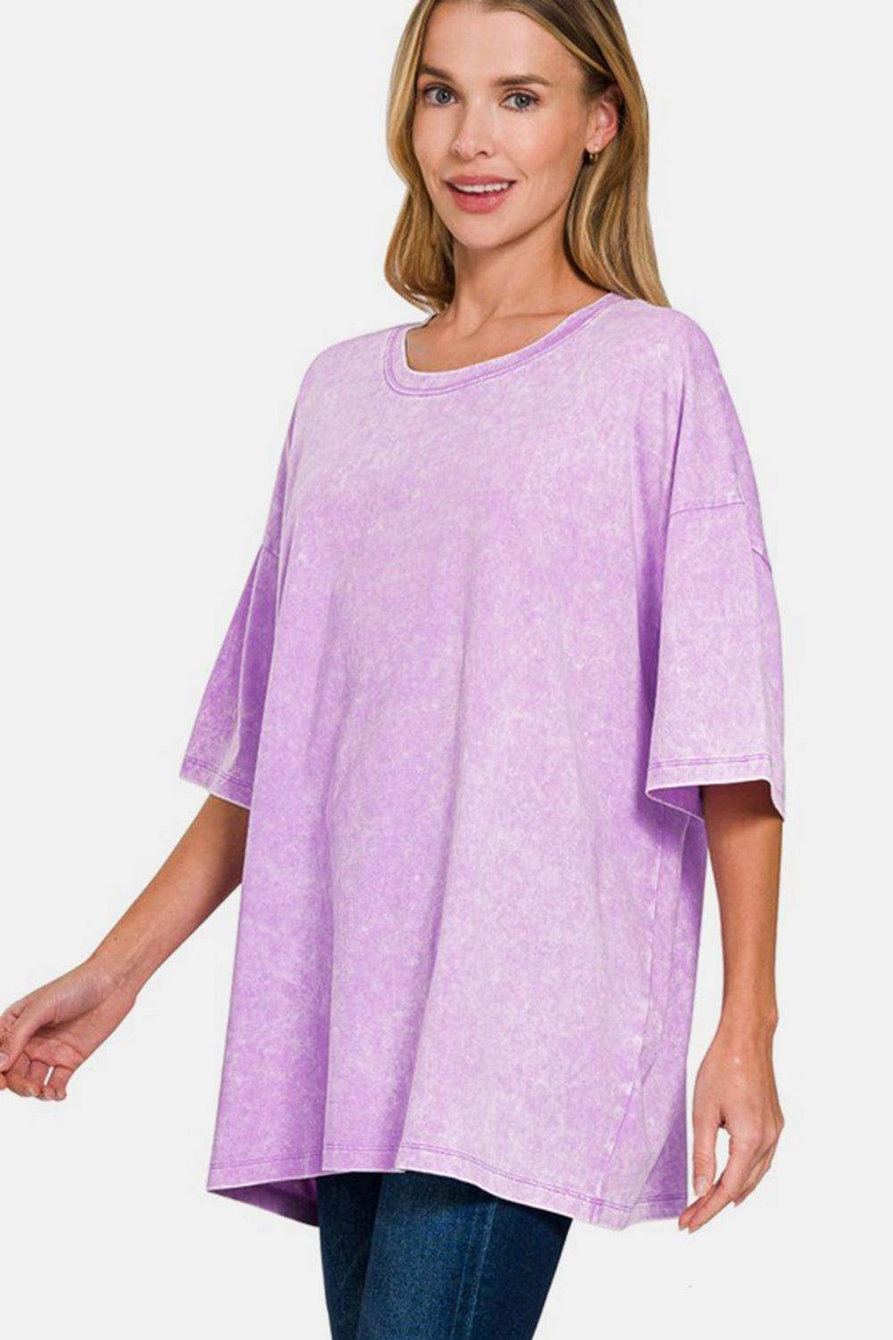 Zenana Full Size Washed Round Neck Drop Shoulder T-Shirt - Selvanelle