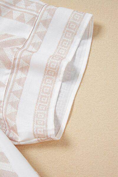 Geometric Jacquard Notched Half Sleeve Blouse for Women - Selvanelle