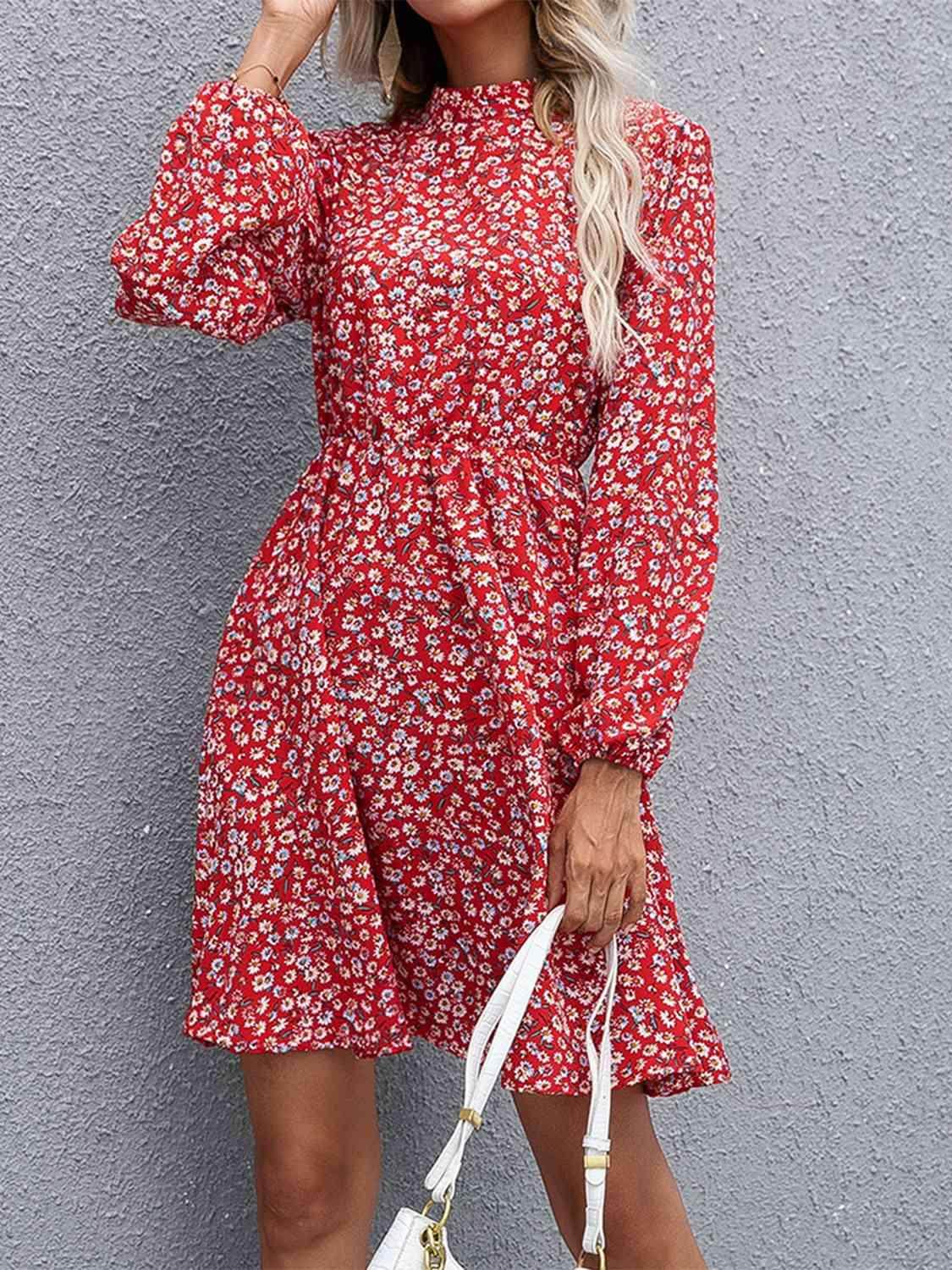 Ivy Lane Floral Mock Neck Long Sleeve Dress for Women - Selvanelle