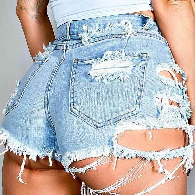 Asymmetrical Distressed Denim Shorts for Trendy Style - Selvanelle