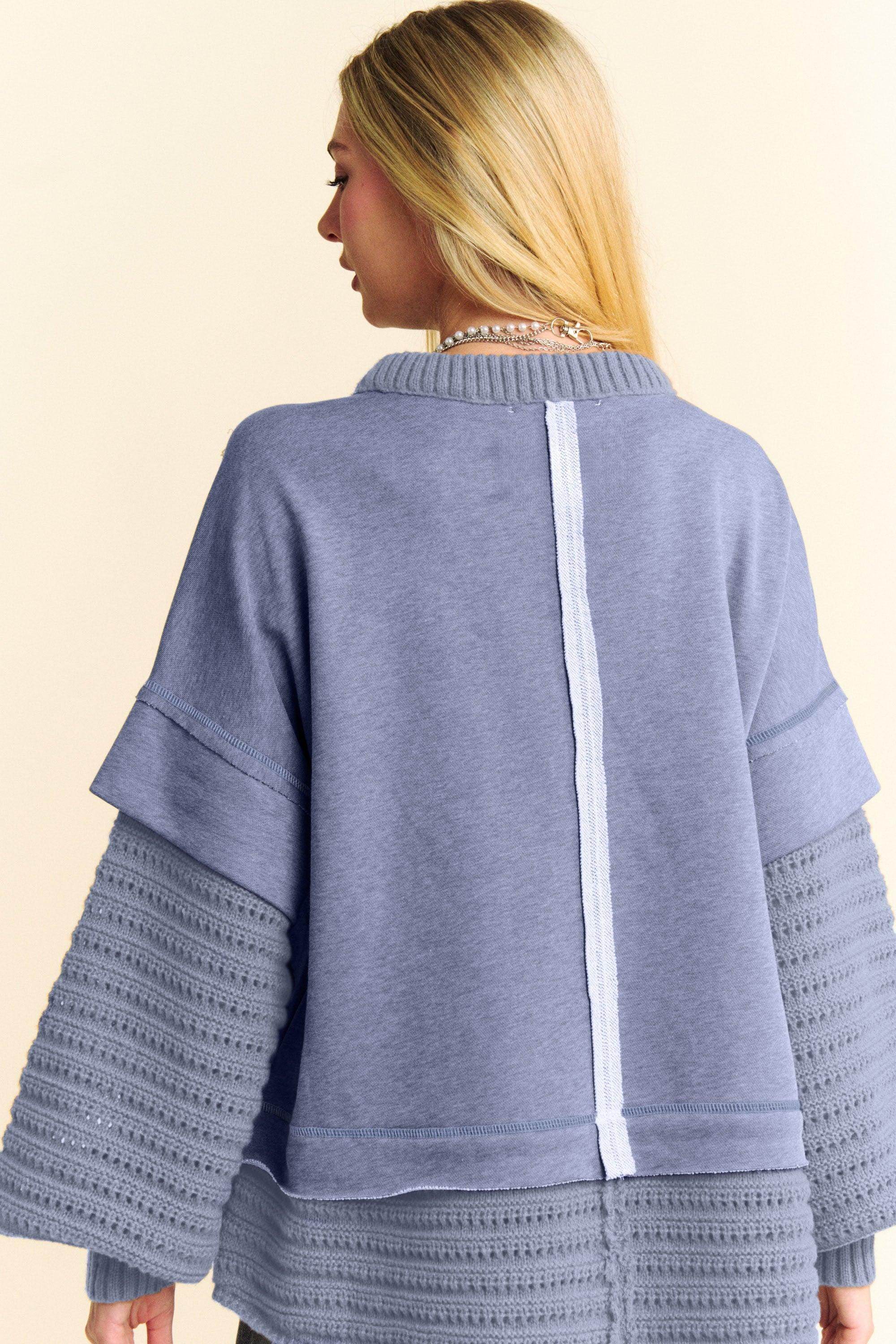 Davi & Dani Faux Layered Round Neck Sweater for Women - Selvanelle