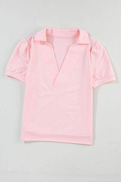 Johnny Collar Short Sleeve T-shirt for Casual Style Wear - Selvanelle