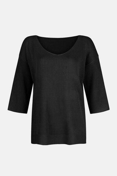 V-Neck Three-Quarter Sleeve Knit Top for Women Casual Wear - Selvanelle