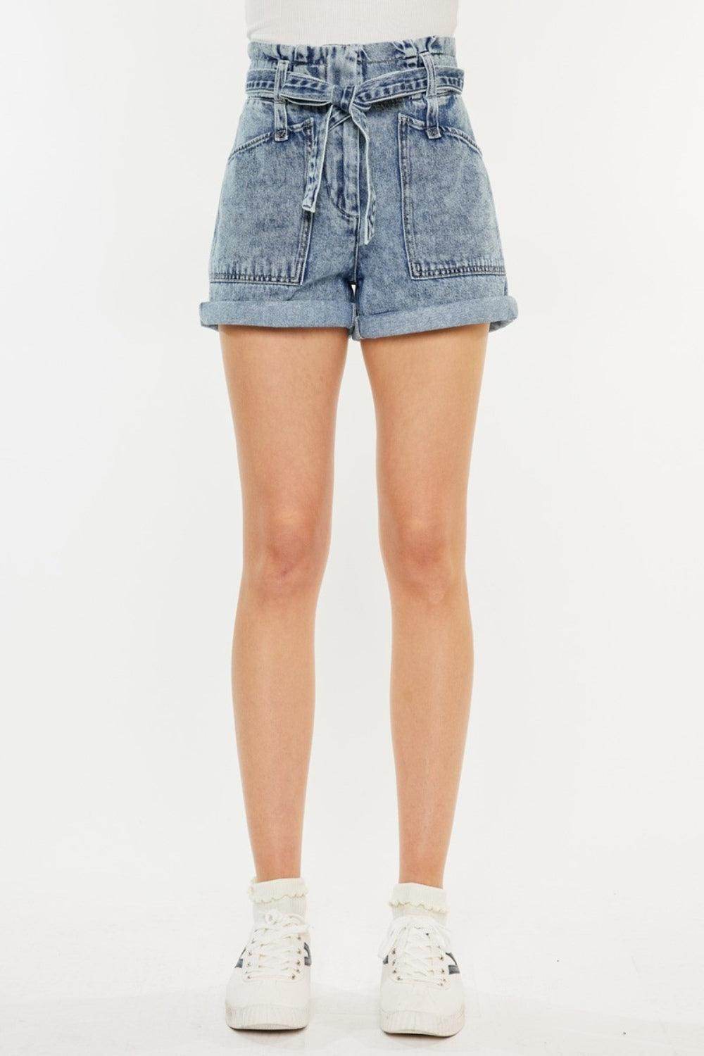 Kancan Ultra High Rise Paperbag Denim Shorts for Women - Selvanelle