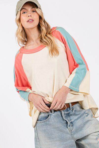SAGE + FIG Color Block Curved Hem T-Shirt for Women - Selvanelle