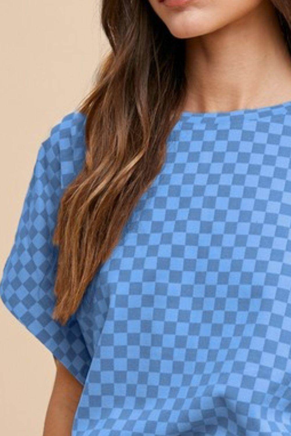 Annie Wear Checkered Round Neck Short Sleeve T-Shirt for Women - Selvanelle