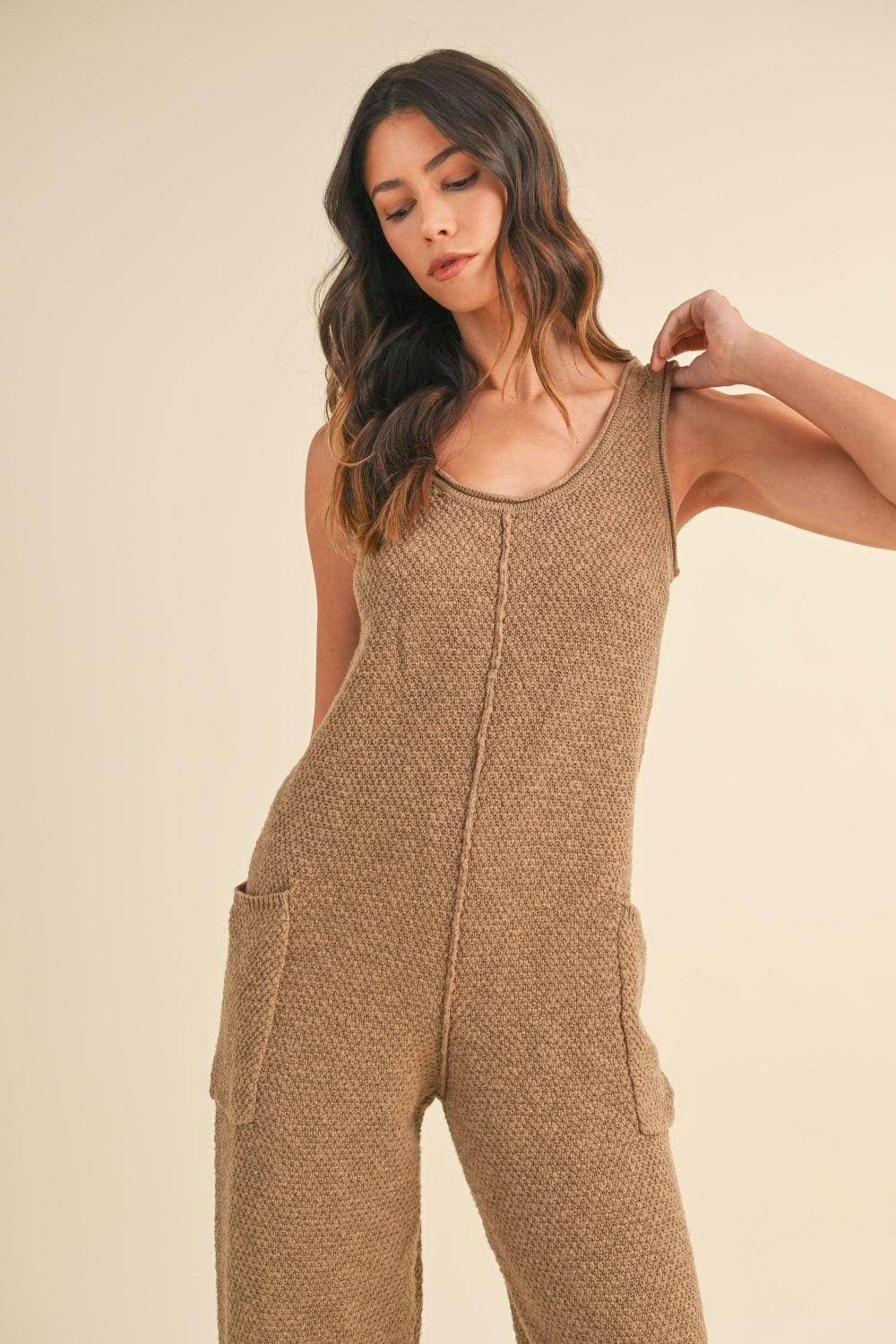 MABLE Sleeveless Knit Crop Jumpsuit With Pockets For Women - Selvanelle