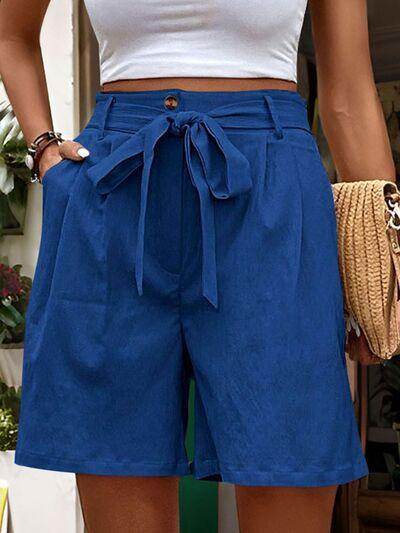 Perfee Tied High Waist Shorts with Pockets for Women - Selvanelle