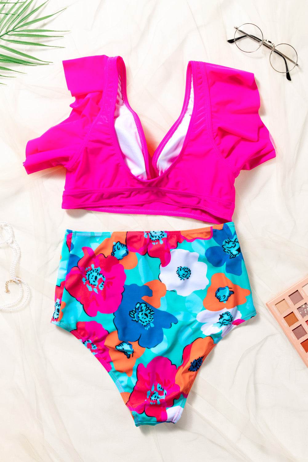 Cropped Swim Top and Floral Bottoms Set - Selvanelle