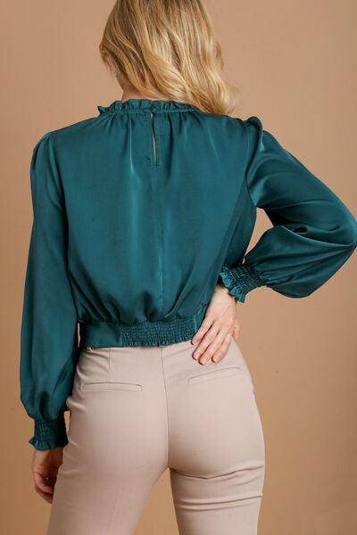 Umgee Frill Tied Hem Long Sleeve Blouse for Women - Selvanelle