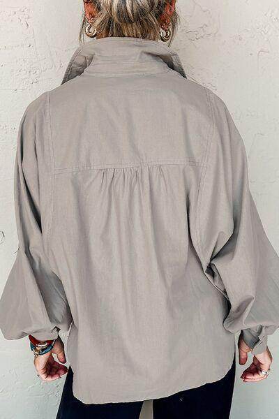 Button Down Collared Neck Long Sleeve Shirt for Women - Selvanelle