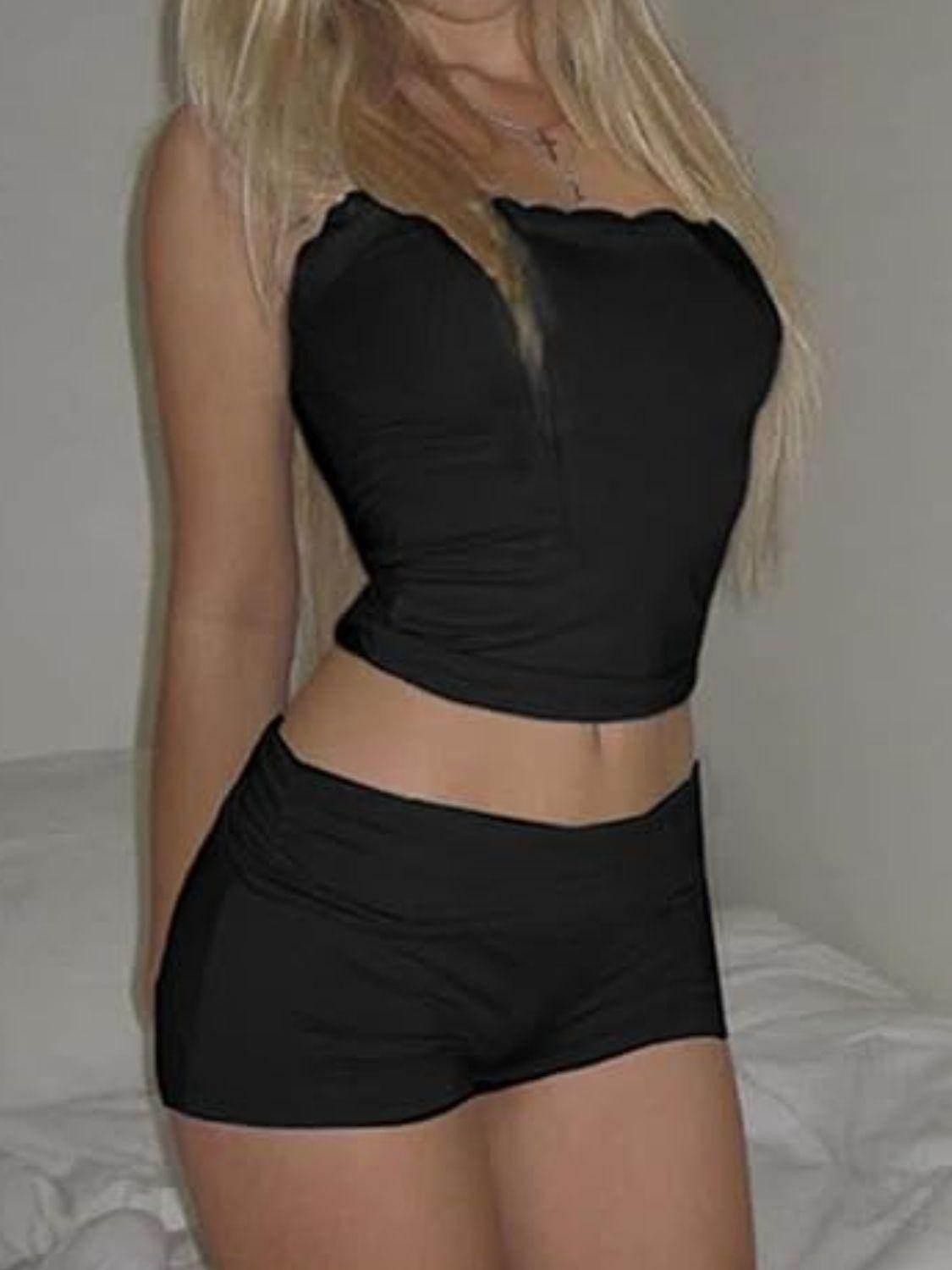 Lace Detail Scoop Neck Cami and Shorts Set for Women - Selvanelle