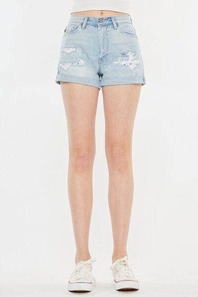 Kancan High Rise Repaired Mom Denim Shorts for Women - Selvanelle