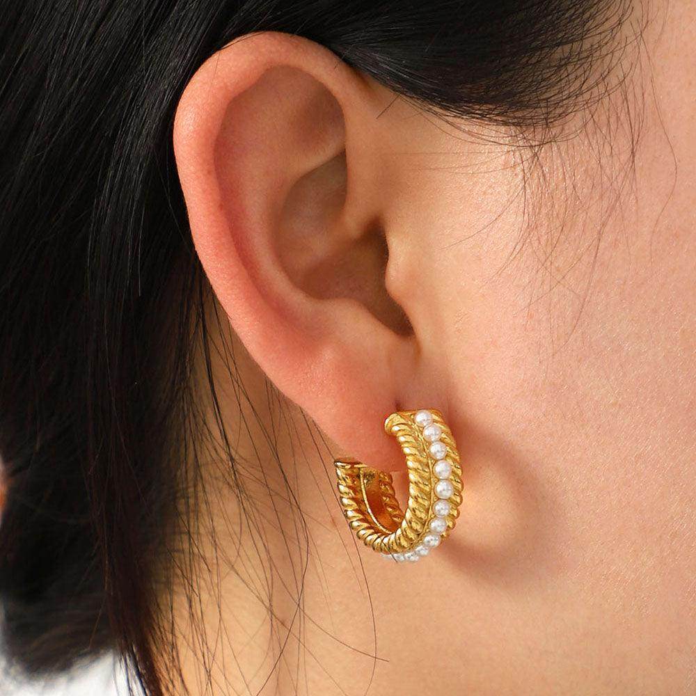 Stainless Steel Pearl C-Hoop Earrings for Stylish Elegance - Selvanelle