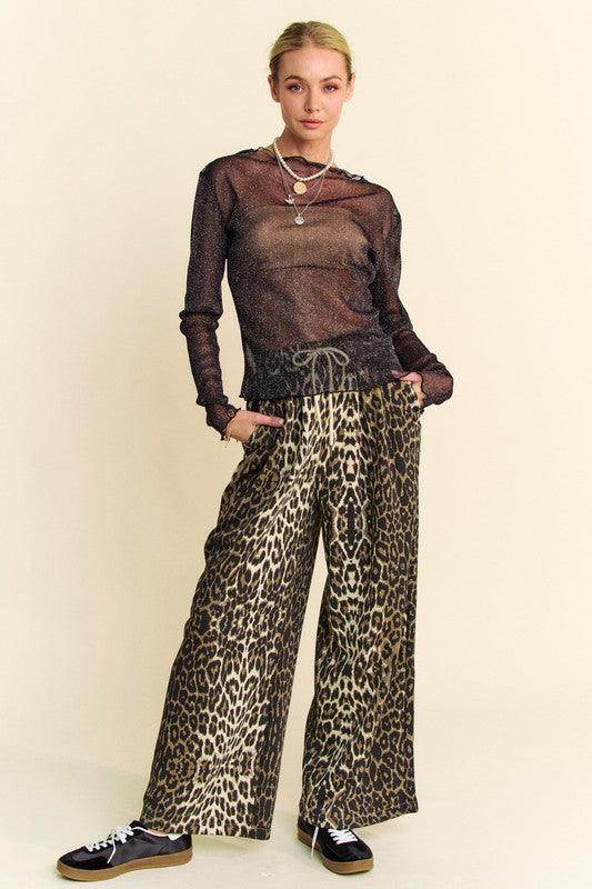 Davi & Dani Glitter Mesh Lettuce Hem Long Sleeve Top for Women - Selvanelle