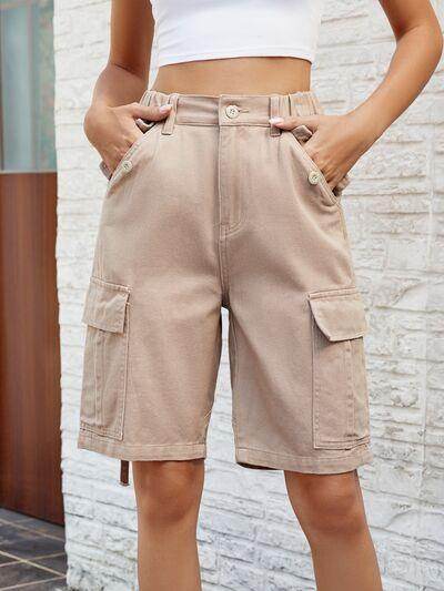 High Waist Denim Shorts with Pockets for Women - Selvanelle