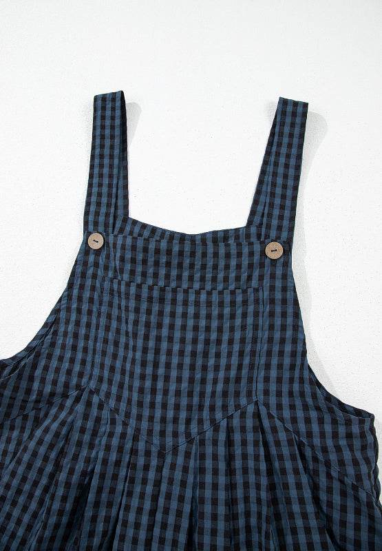 Plaid Wide Strap Wide Leg Overalls - Selvanelle