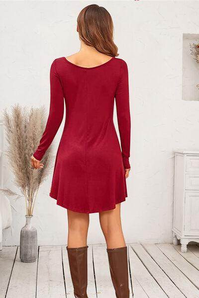Round Neck Long Sleeve Mini Dress for Stylish Women - Selvanelle