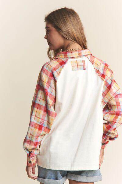 J.NNA Plaid Contrast Button Down Henley Top for Women - Selvanelle