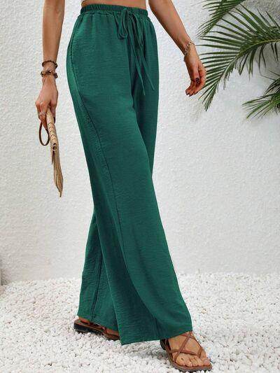 Wide Leg Drawstring Pants for Women in Opaque Fabric - Selvanelle