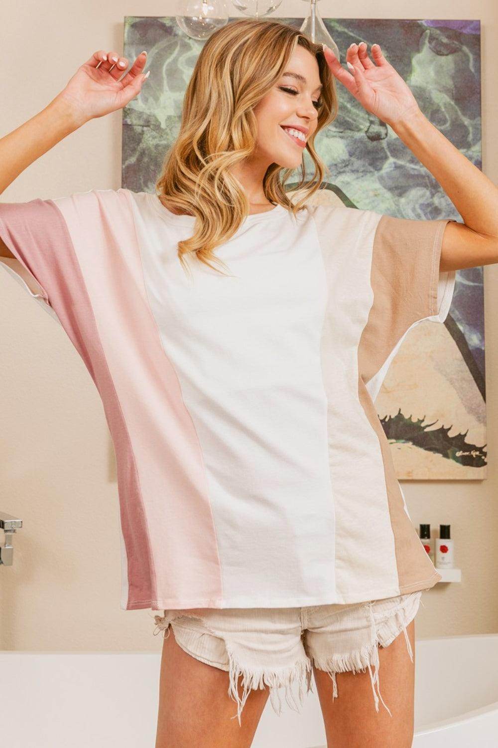BiBi Color Block Short Sleeve T-Shirt for Stylish Comfort - Selvanelle