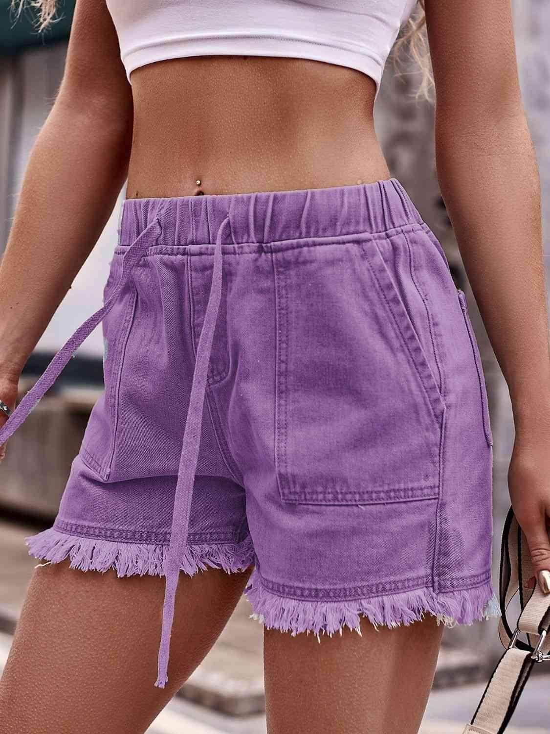 Drawstring Raw Hem Denim Shorts for Casual Chic Style - Selvanelle