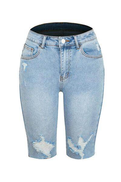 Distressed Pocketed Denim Shorts for Women - Stylish Fit - Selvanelle