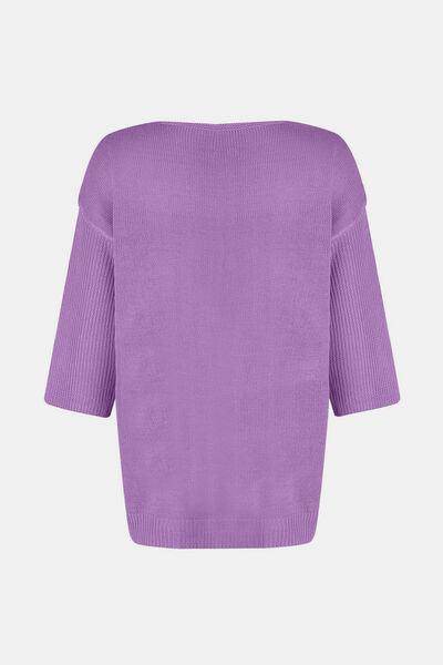 V-Neck Three-Quarter Sleeve Knit Top for Women Casual Wear - Selvanelle
