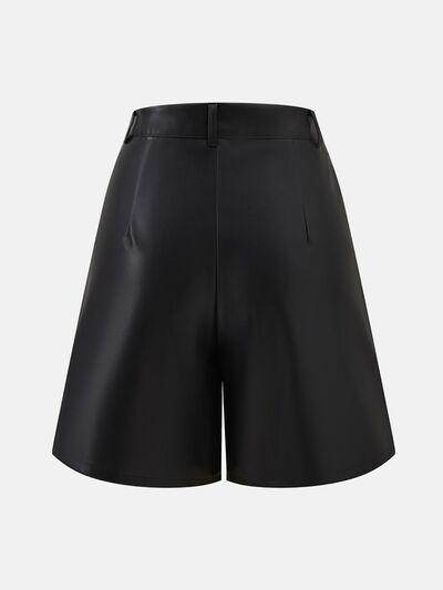 PU Leather High Rise Shorts for Women with Pockets - Selvanelle