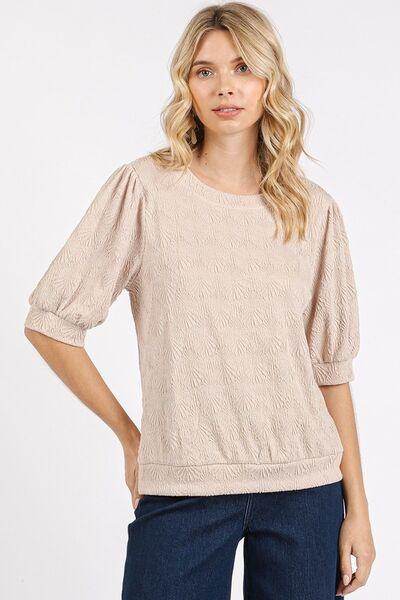 Mittoshop Fan Shell Texture Short Puff Sleeve Knit Top - Selvanelle
