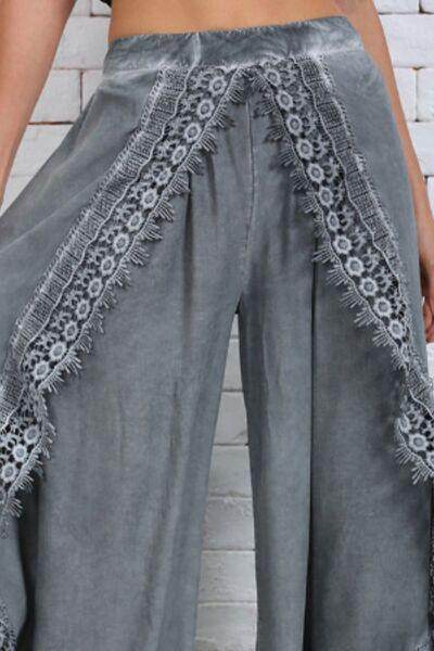 Full Size Lace Detail Wide Leg Pants Plus Size Fashion - Selvanelle