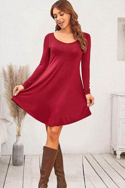 Round Neck Long Sleeve Mini Dress for Stylish Women - Selvanelle