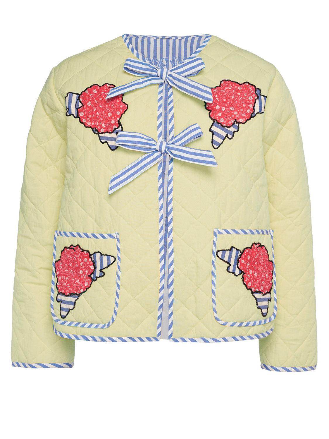 Embroidered Flower Tied Long Sleeve Winter Coat for Women - Selvanelle
