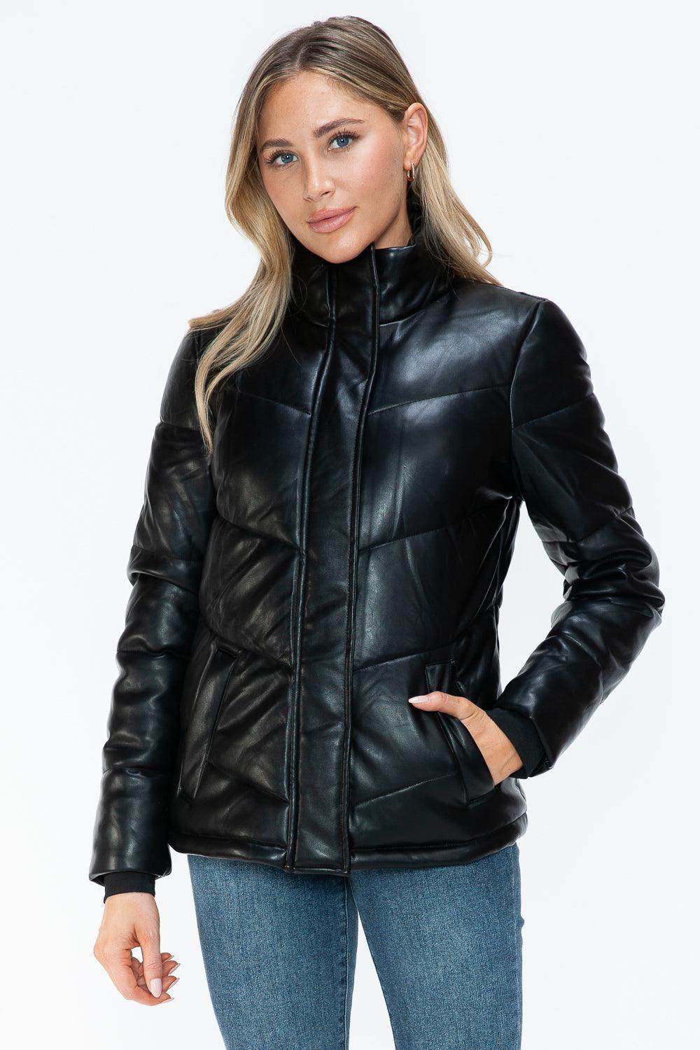 Snobbish Pocketed Zip Up Turtleneck Puffer Jacket for Women - Selvanelle
