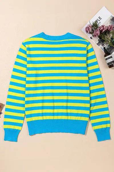Striped Round Neck Long Sleeve Sweater for Women Fashion - Selvanelle