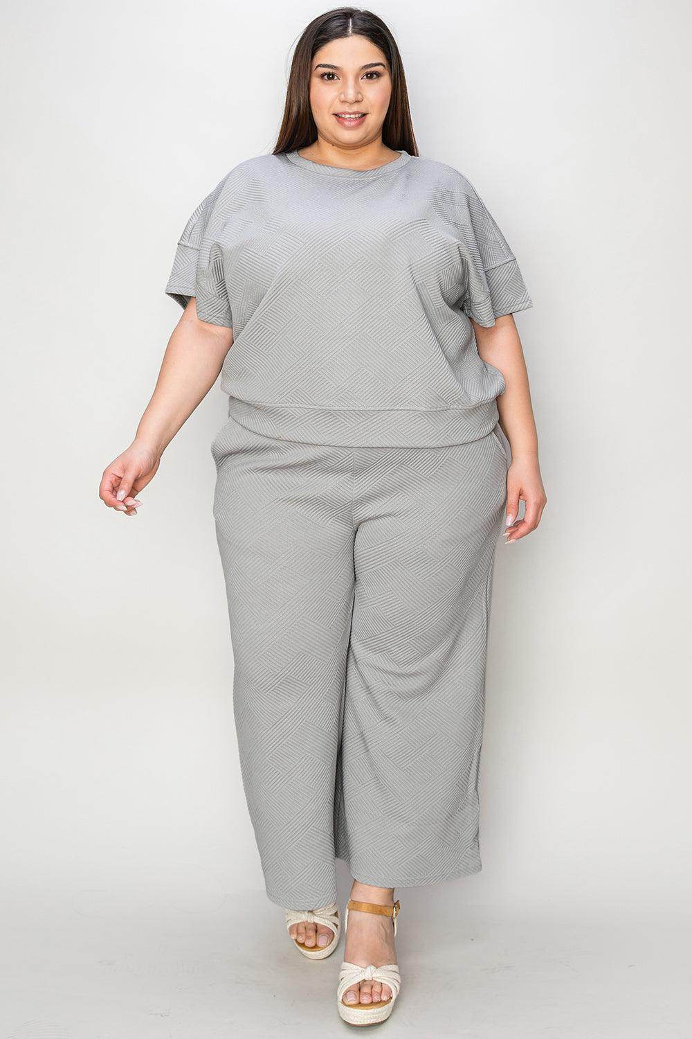 Double Take Full Size Texture Top and Pants Set for Women - Selvanelle