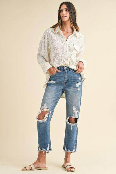 Annie Wear Distressed Raw Hem Cropped Jeans for Women - Selvanelle