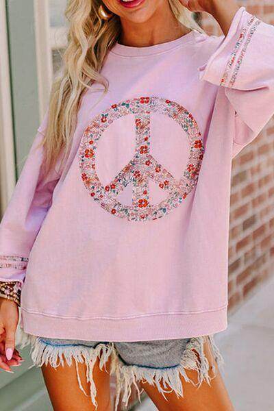 Peace Patch Round Neck Long Sleeve Top for Women Fashion - Selvanelle