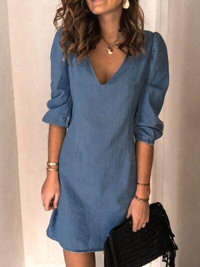 Full Size V-Neck Half Sleeve Dress for Everyday Wear - Selvanelle