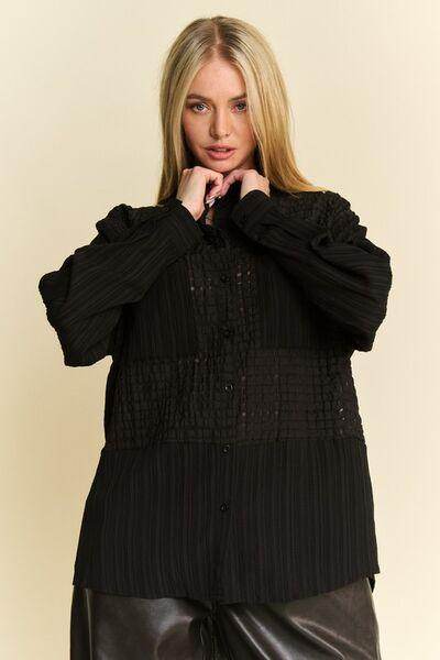 Davi & Dani Crinkled Jacquard Button Down Shirt for Women - Selvanelle