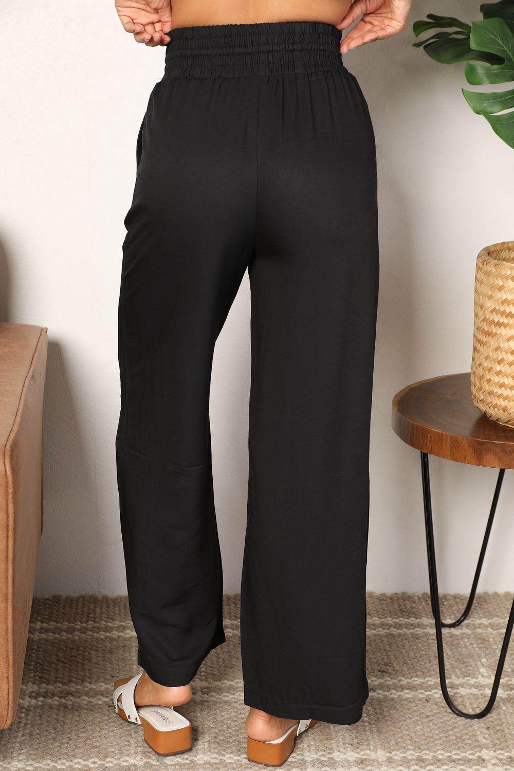 Double Take Drawstring Smocked Waist Wide Leg Pants for Women - Selvanelle