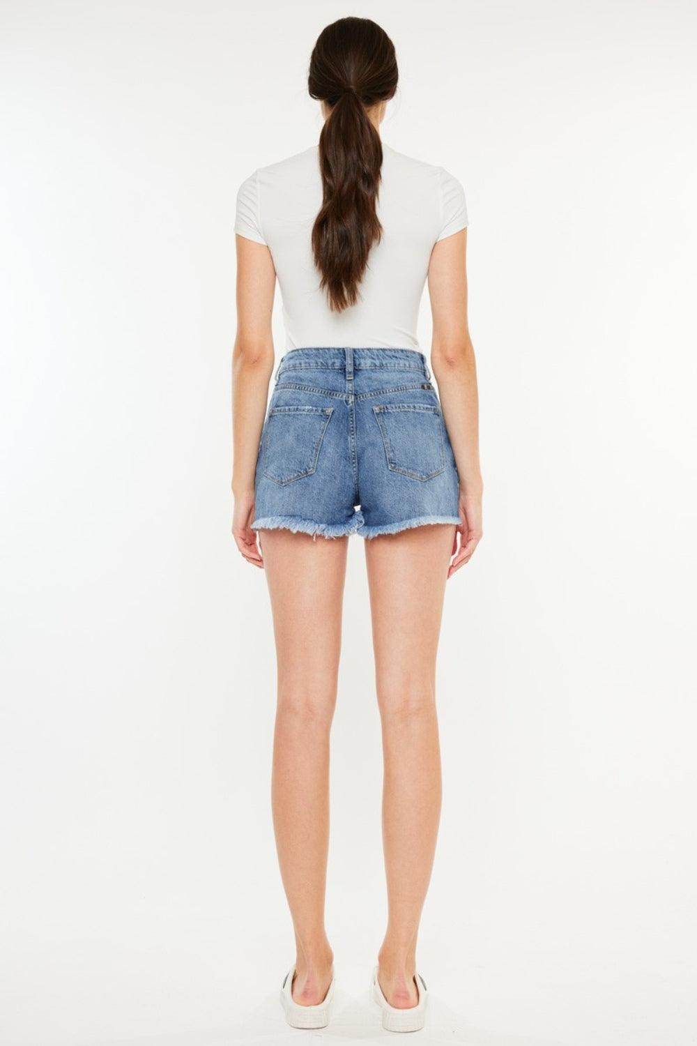Kancan Distressed Raw Hem High Waist Denim Shorts for Women - Selvanelle