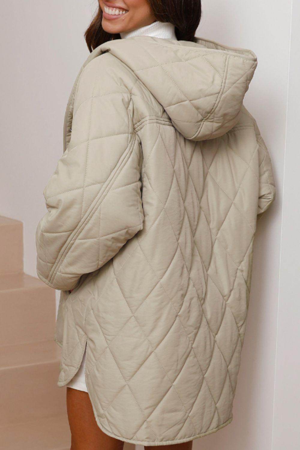 Snap Down Long Sleeve Quilted Winter Coat for Women - Selvanelle