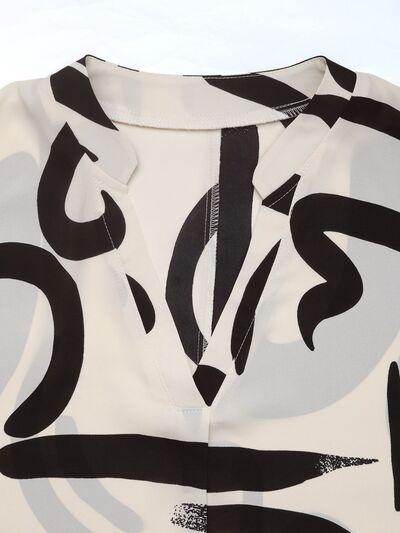 Perfee Printed Notched Half Sleeve Blouse for Women - Selvanelle