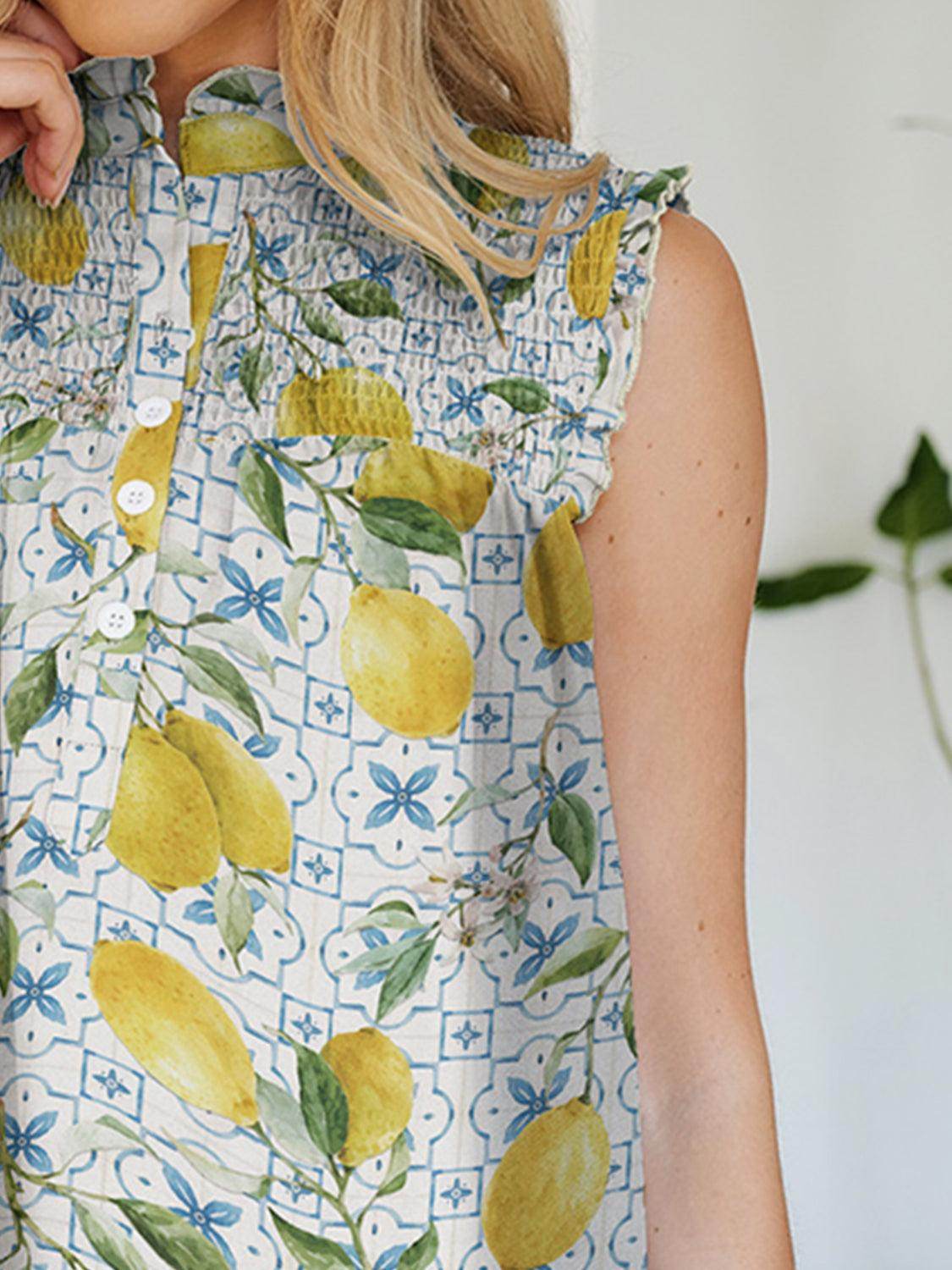 FAM-FAM Frill Printed Mock Neck Top for Stylish Outfits - Selvanelle