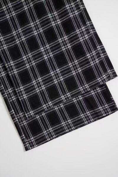 Plaid Wide Leg Pants with Drawstring and Sheer Style - Selvanelle