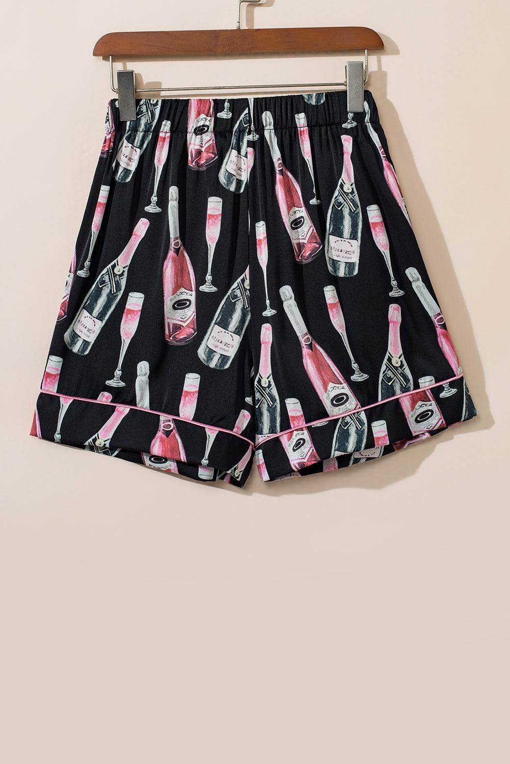 Champagne Print Short Sleeve Top and Shorts Set for Women - Selvanelle